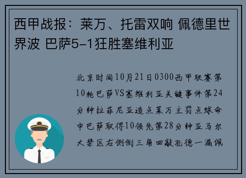 西甲战报：莱万、托雷双响 佩德里世界波 巴萨5-1狂胜塞维利亚
