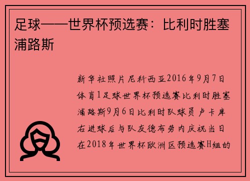 足球——世界杯预选赛：比利时胜塞浦路斯
